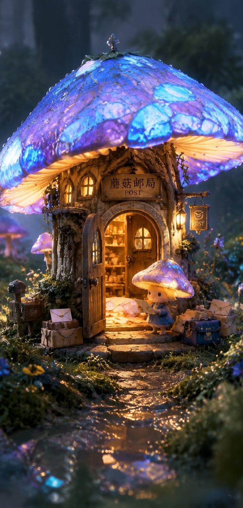 微缩蘑菇邮局场景