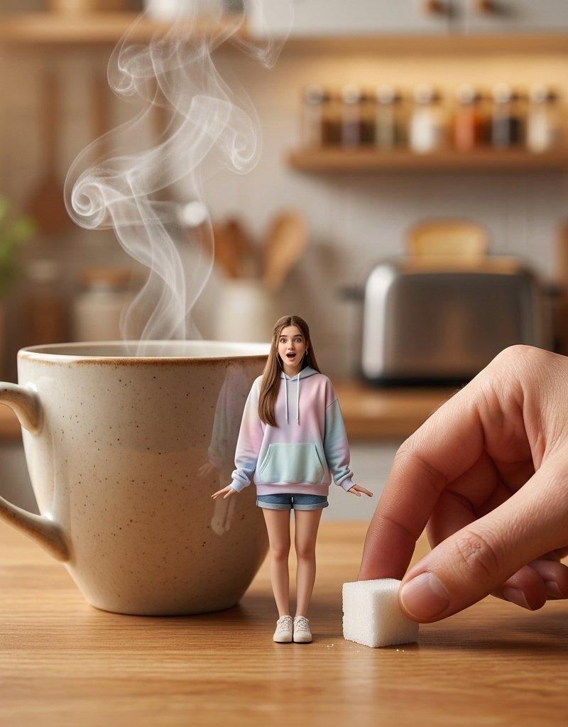 巨型咖啡杯旁的小人儿