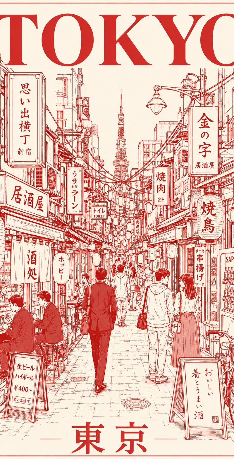 极简主义东京夜景旅行海报