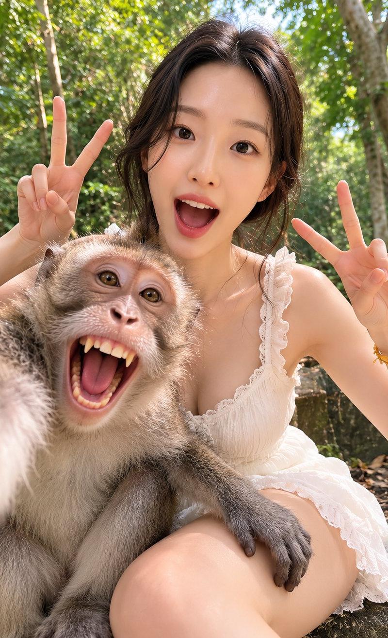 丛林猴子自拍提示词