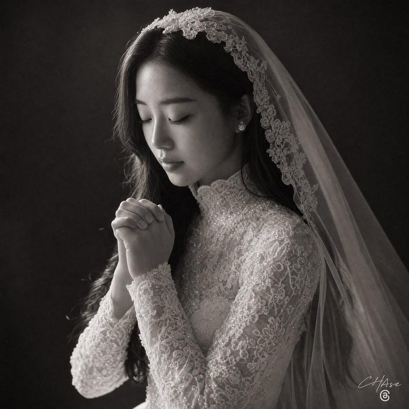 单色新娘祈祷肖像