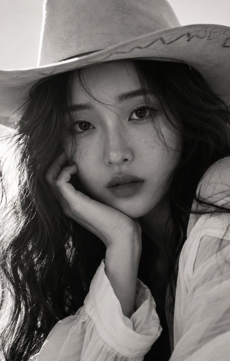 黑白西部牛仔女郎肖像