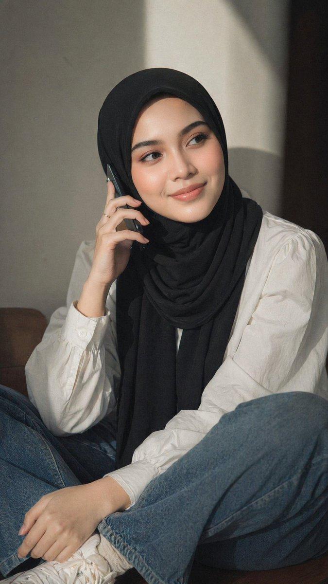 情绪感希贾布(Hijab)女性手机通话人像