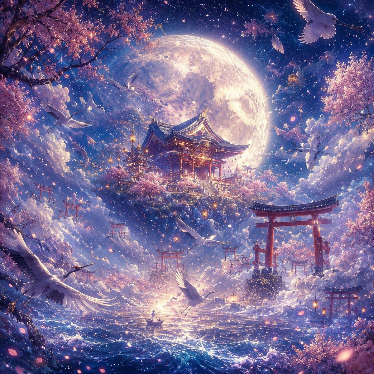 月下樱花神社幻想