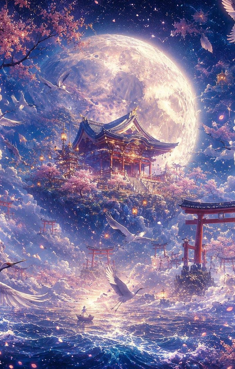 月下樱花神社幻想