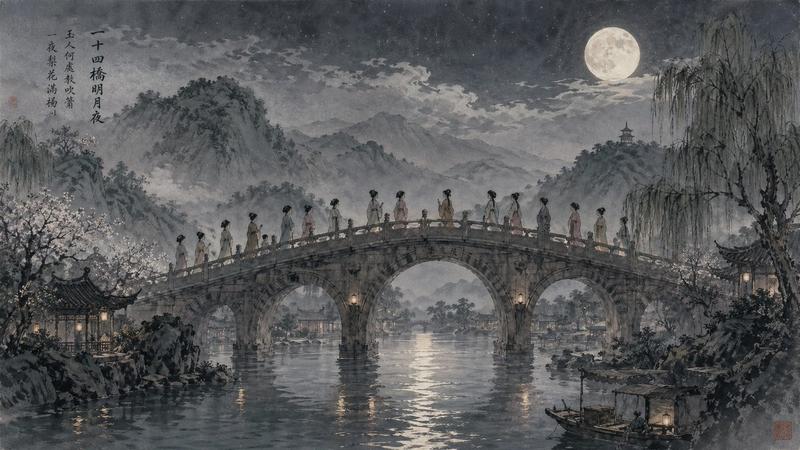 月下二十四桥画作