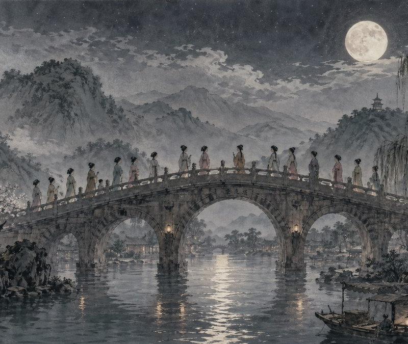 月下二十四桥画作