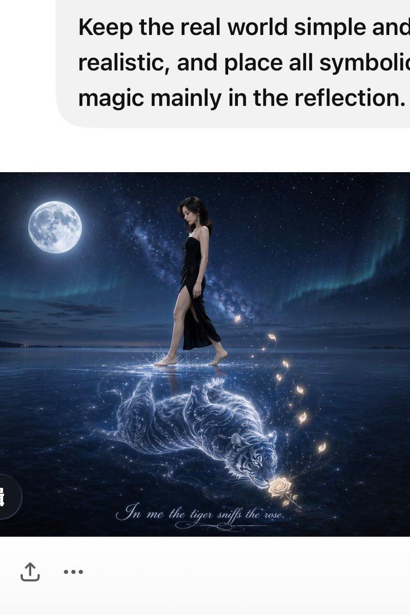 月下女子与虎影倒映