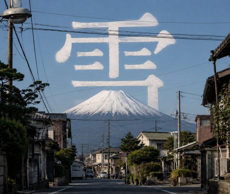 富士山街道与云朵汉字