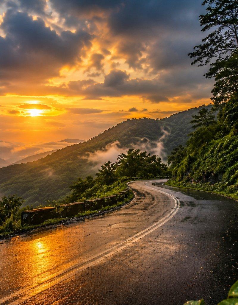 令人惊叹的山路日落