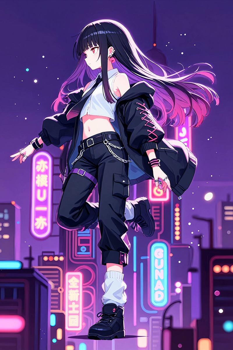 霓虹午夜动漫街头风少女