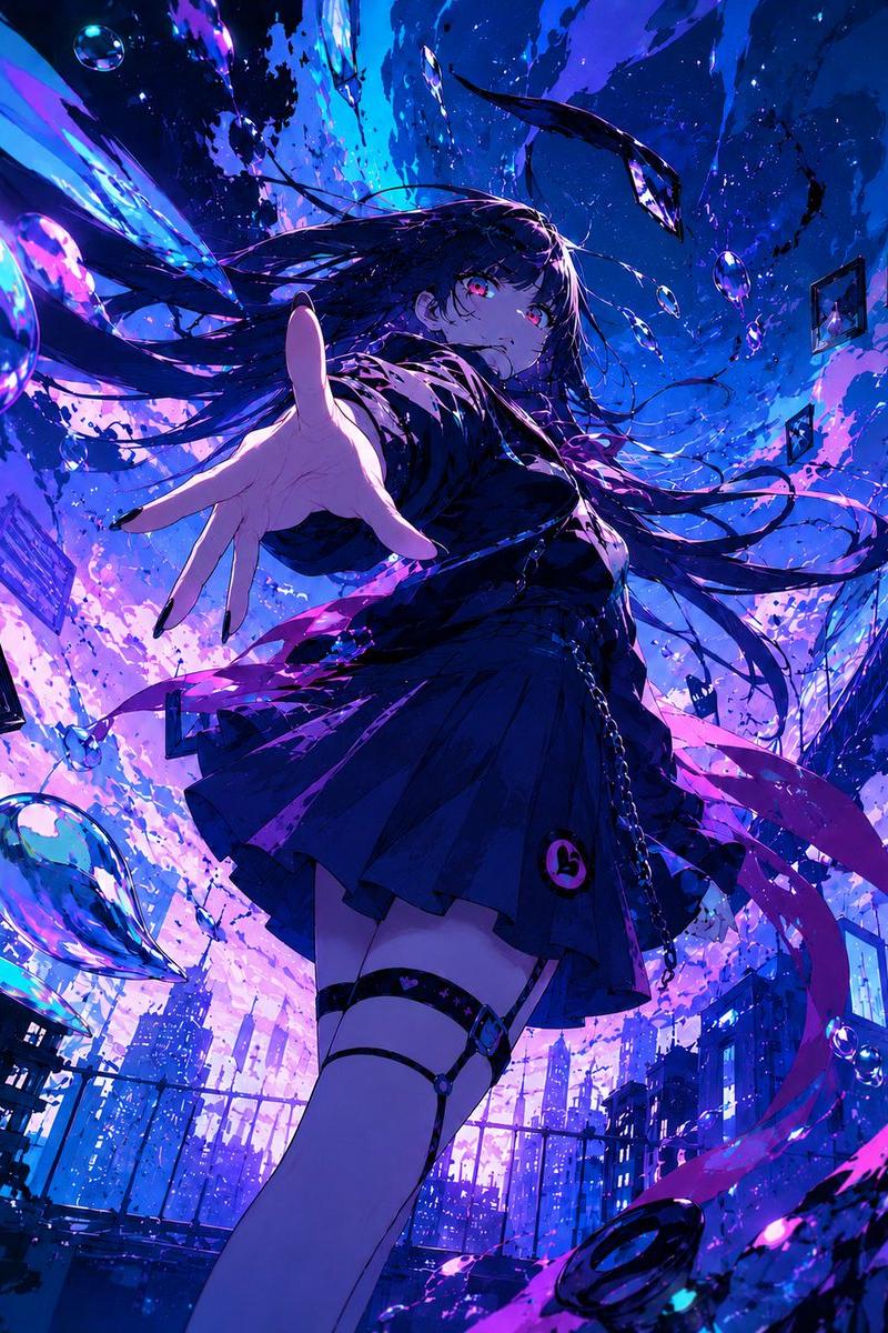 霓虹哥特动漫风天台少女