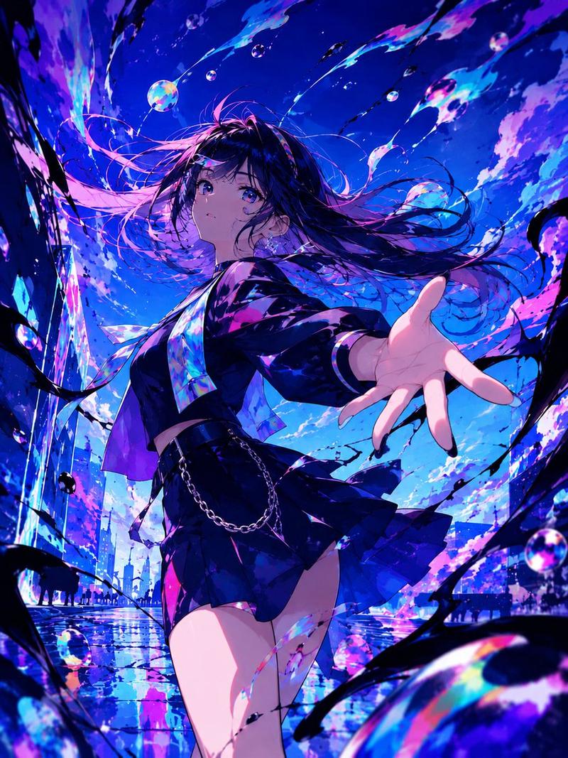霓虹雨中的动漫少女
