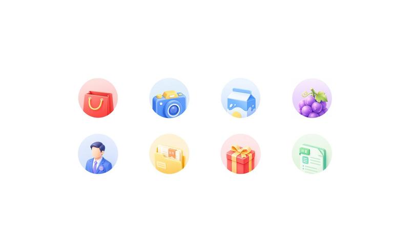 柔和 3D 应用功能图标网格