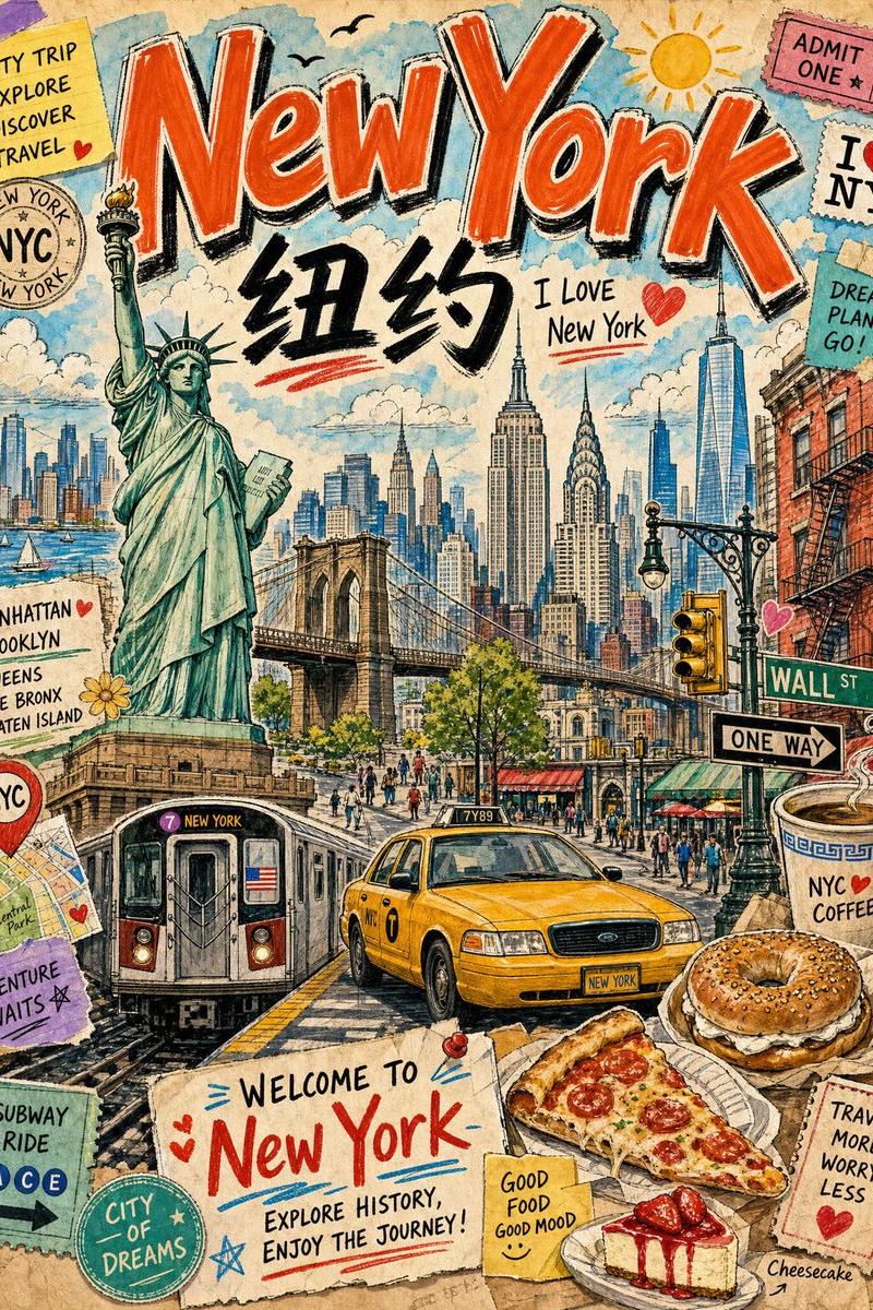 复古纽约旅行拼贴画