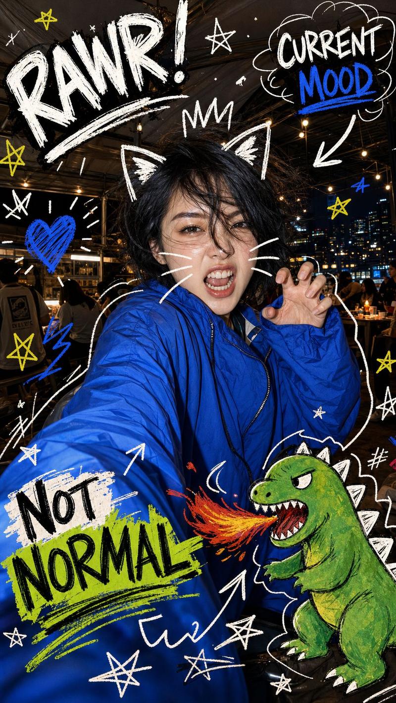 夜间涂鸦闪光灯自拍
