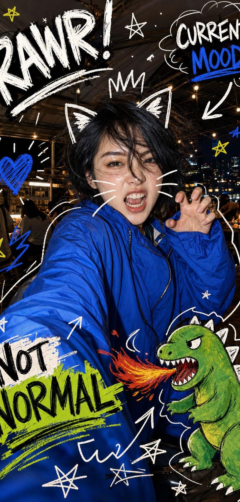 夜间涂鸦闪光灯自拍