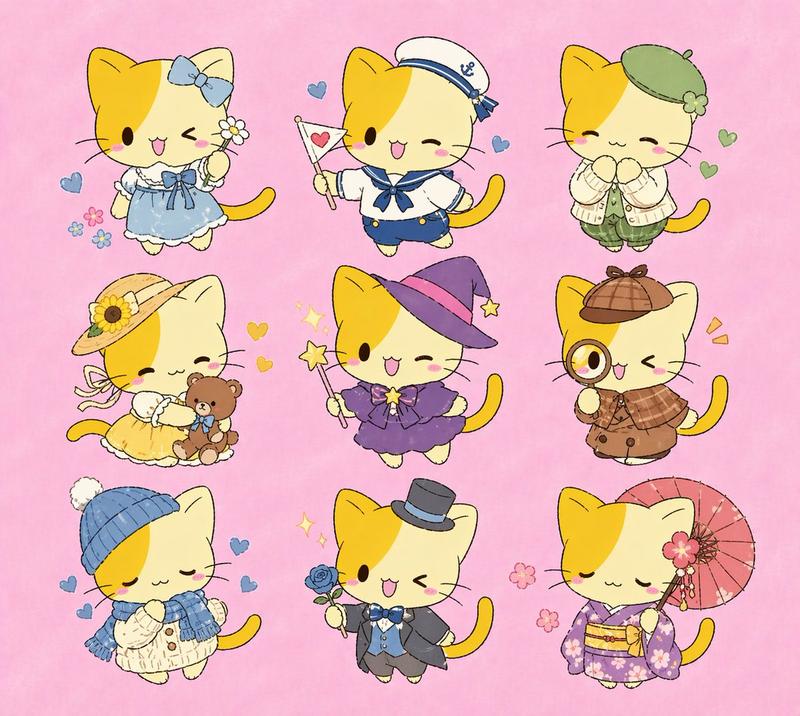 九款 Q 版小猫服装变体