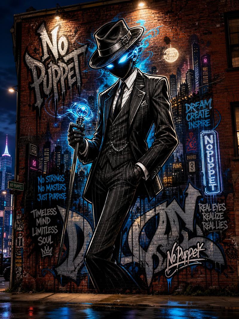 No Puppet Noir Graffiti Mural