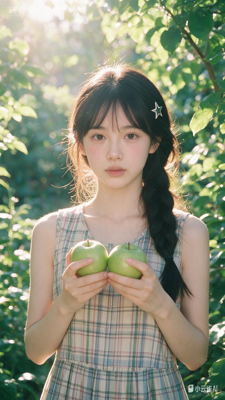 阳光果园里的女孩与苹果