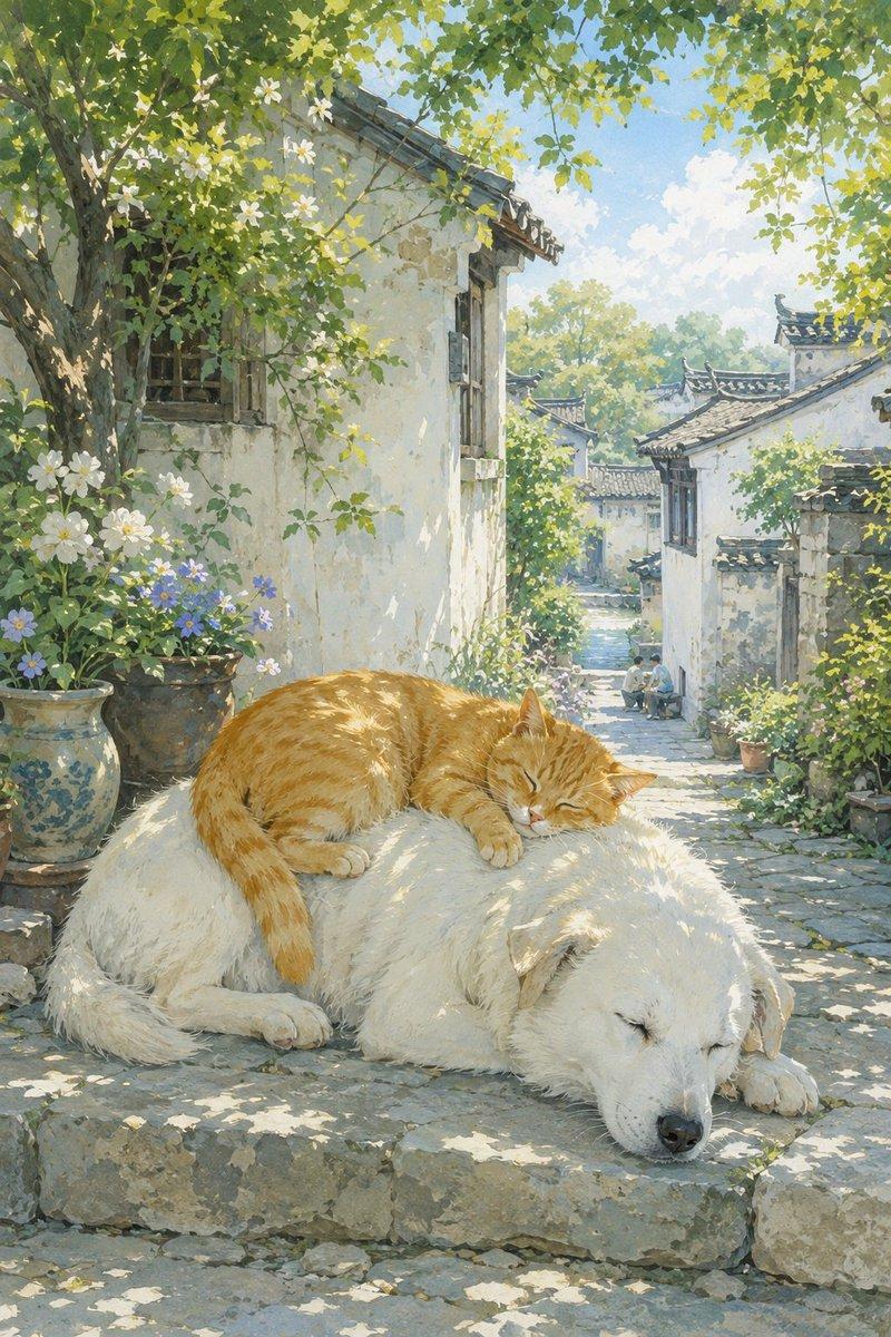 夏季东方庭院插画