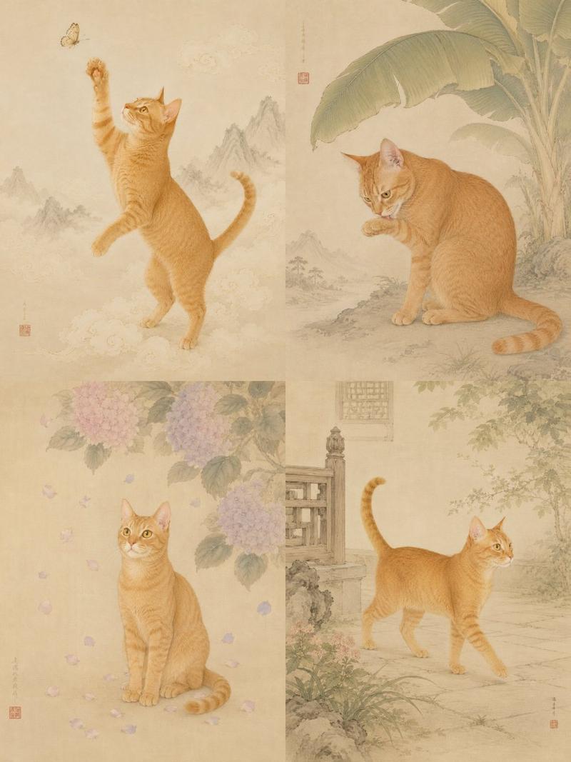 东方工笔画风宠物肖像