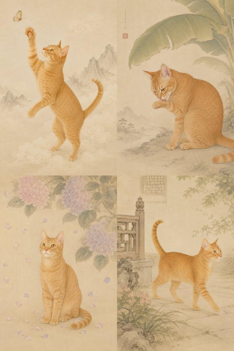 东方工笔画风宠物肖像