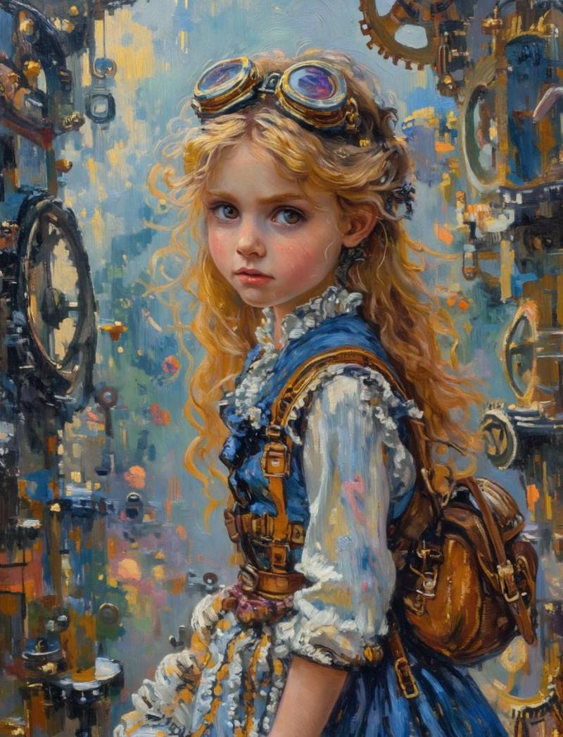 油画风格蒸汽朋克少女肖像