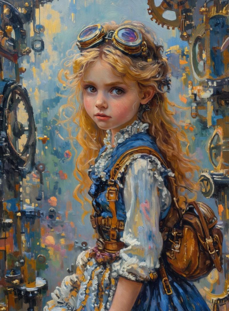 油画风格蒸汽朋克少女肖像
