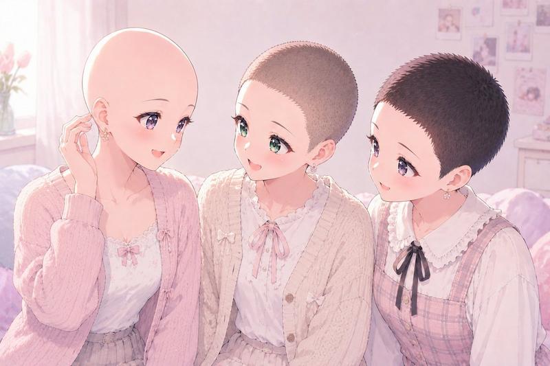 柔和粉彩寸头少女肖像