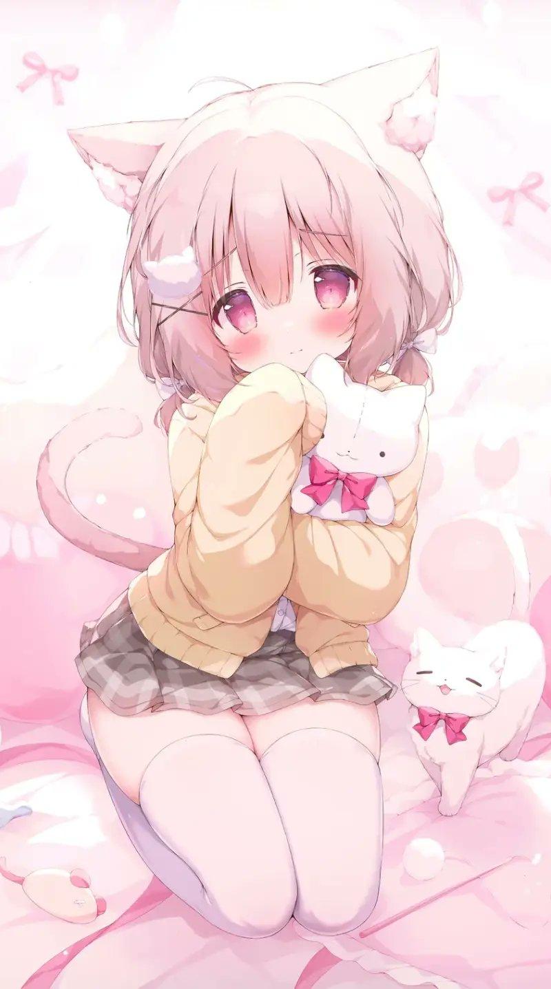 柔和粉色系害羞猫娘卧室