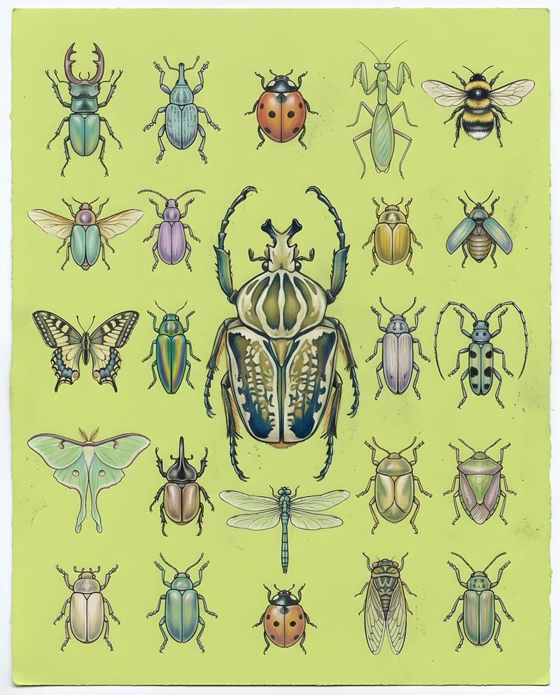Pastel Chalk Insect Knolling