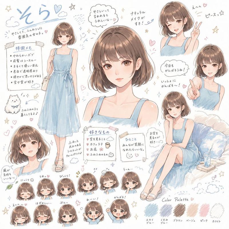 柔和色调波波头女孩角色设定集
