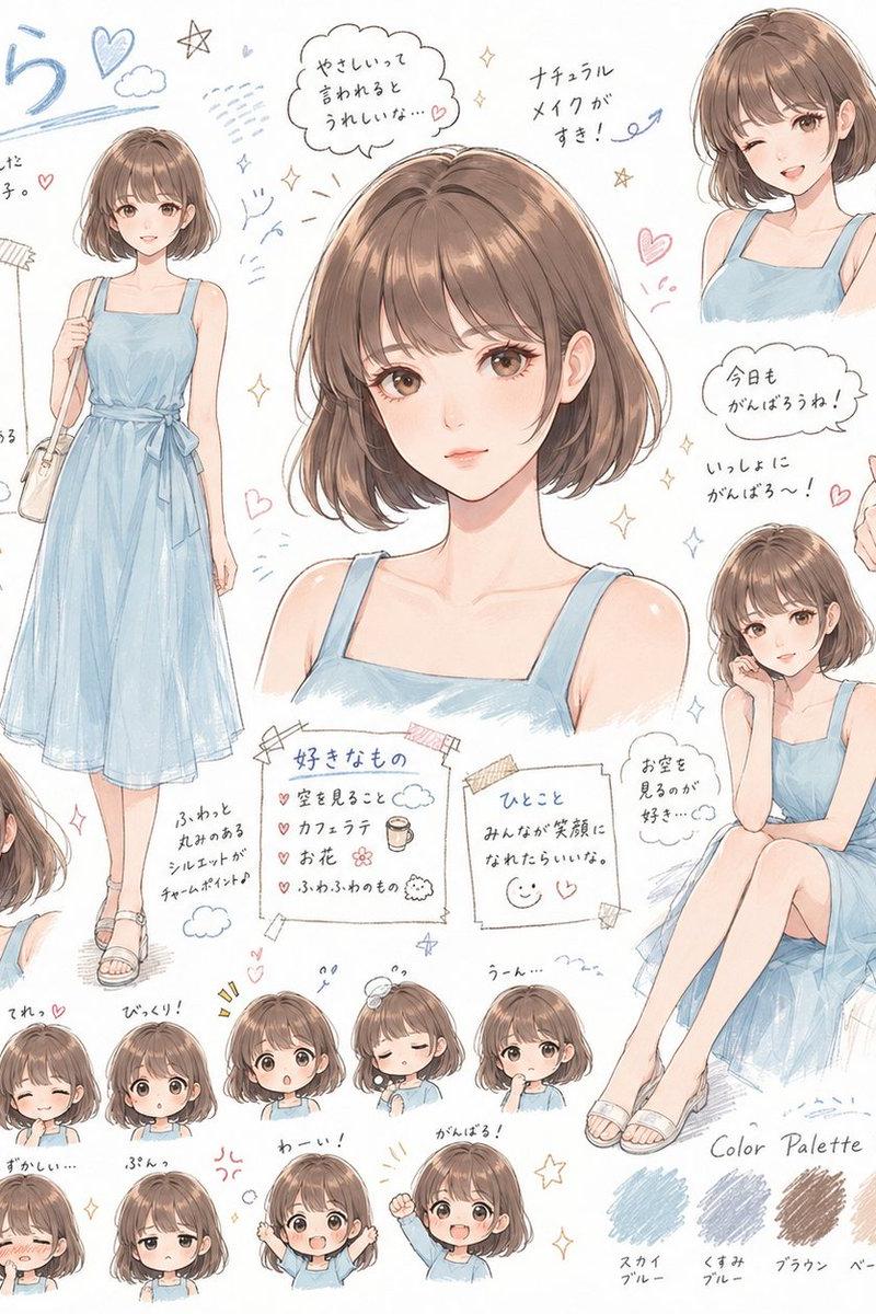 柔和色调波波头女孩角色设定集