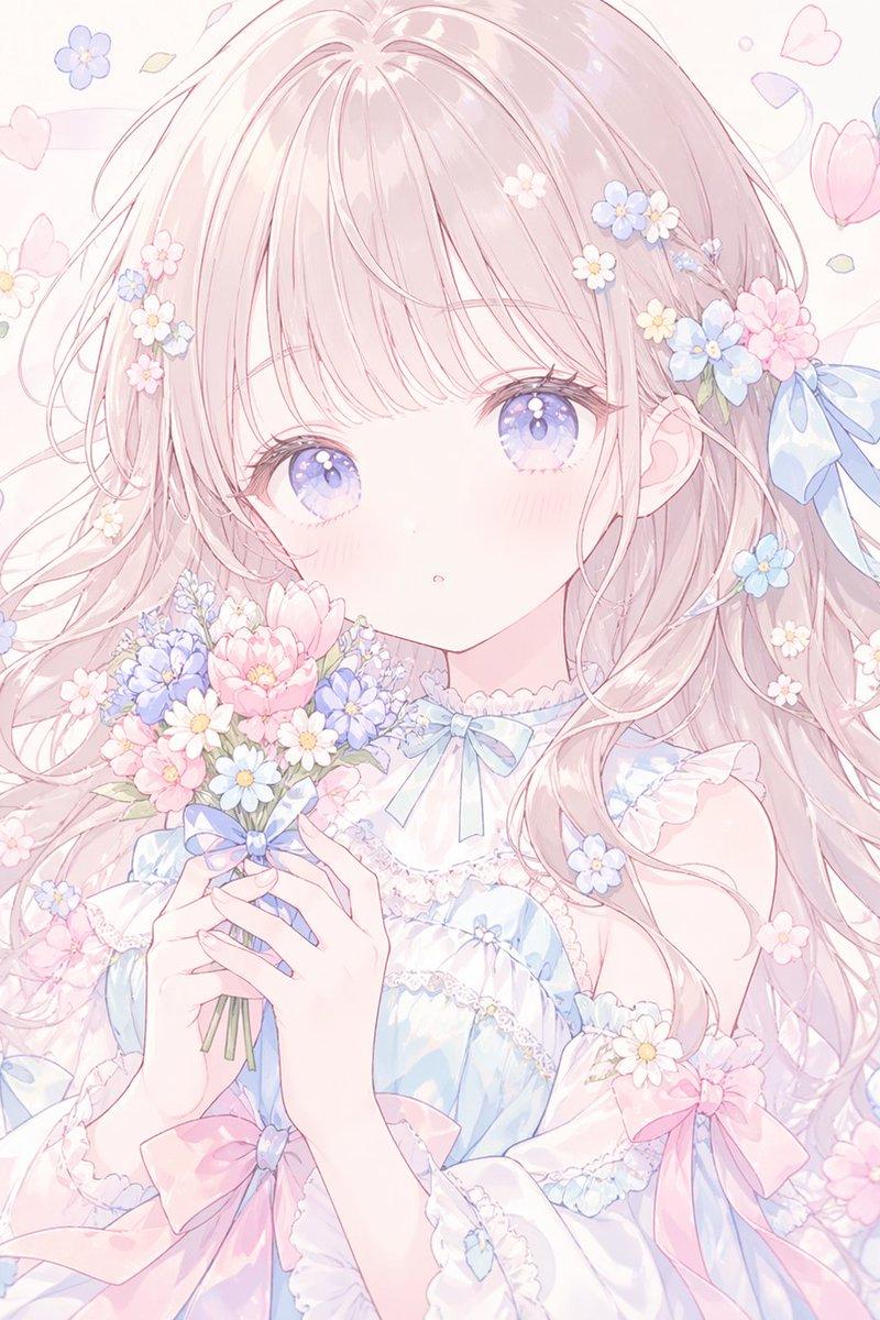柔和色调无脸动漫花卉肖像