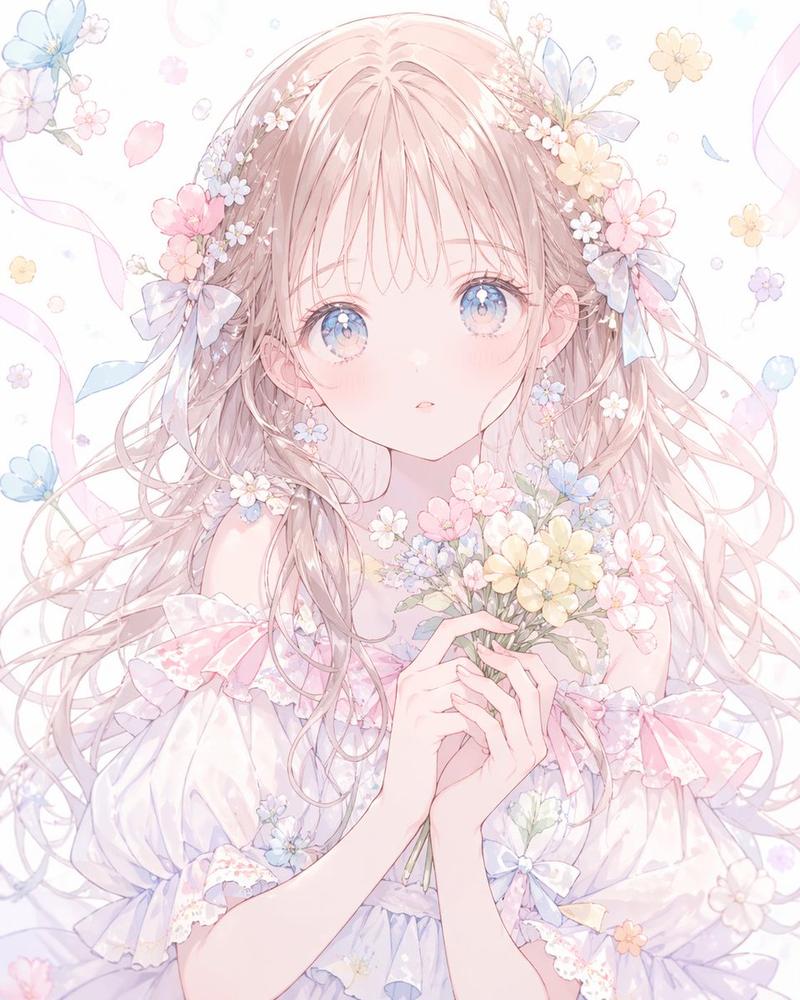 柔和色调无脸花卉动漫肖像