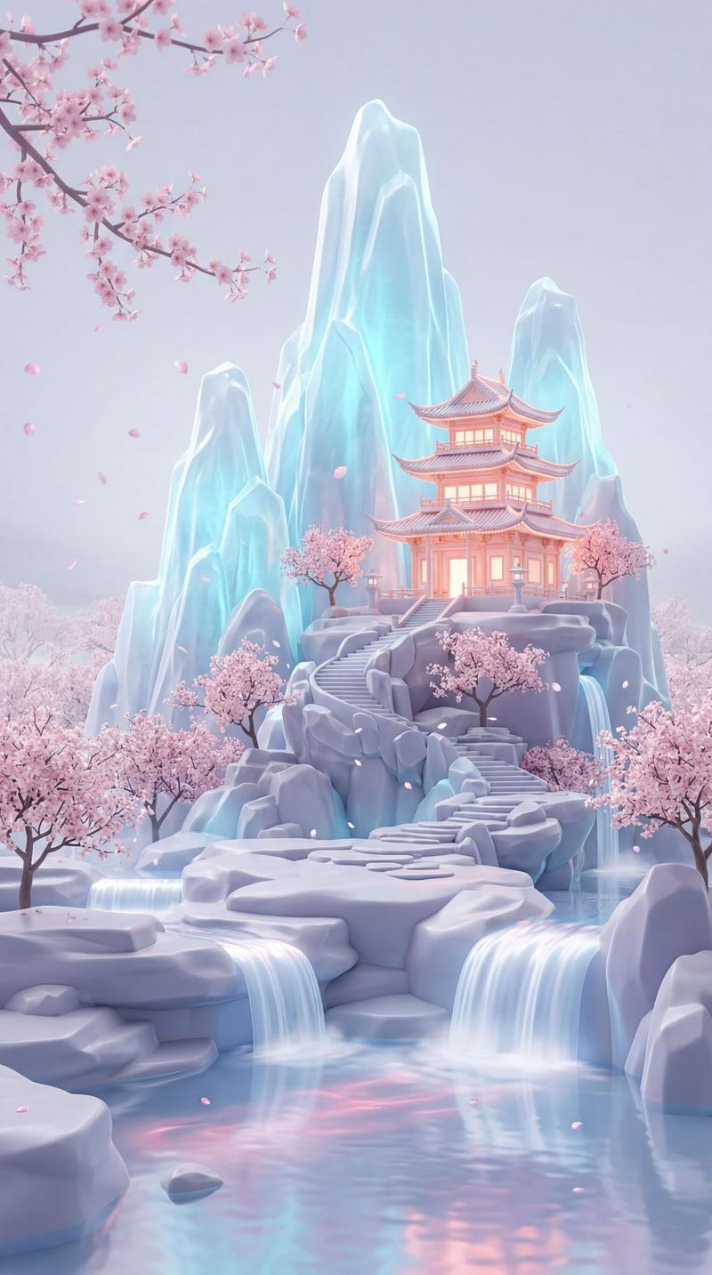 梦幻柔和色调的奇幻宝塔