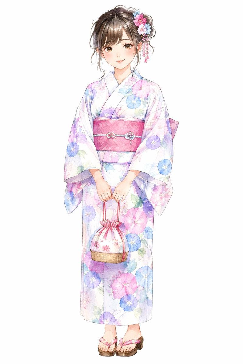 淡雅花卉浴衣少女