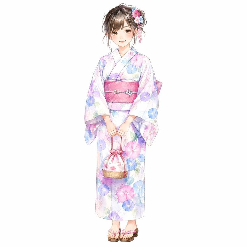 淡雅花卉浴衣少女