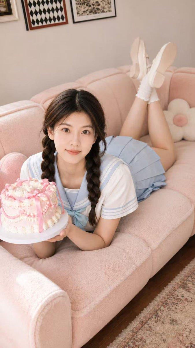 柔和 JK 风蛋糕人像