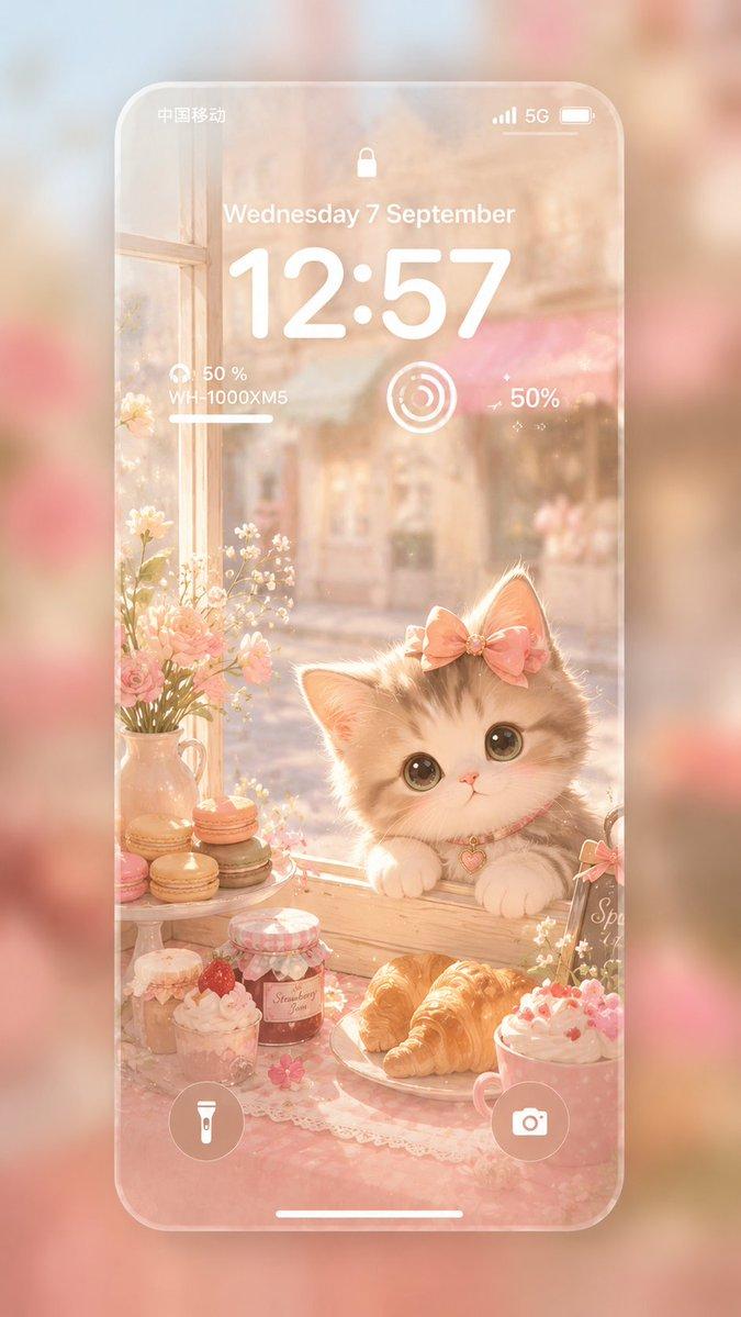 柔和色调小猫咖啡馆 iPhone 锁屏壁纸