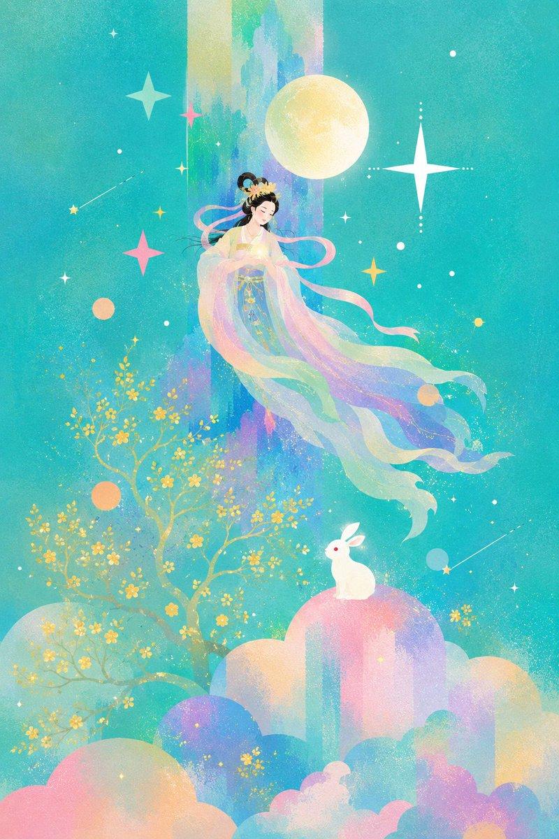 柔和月亮女神奇幻插画