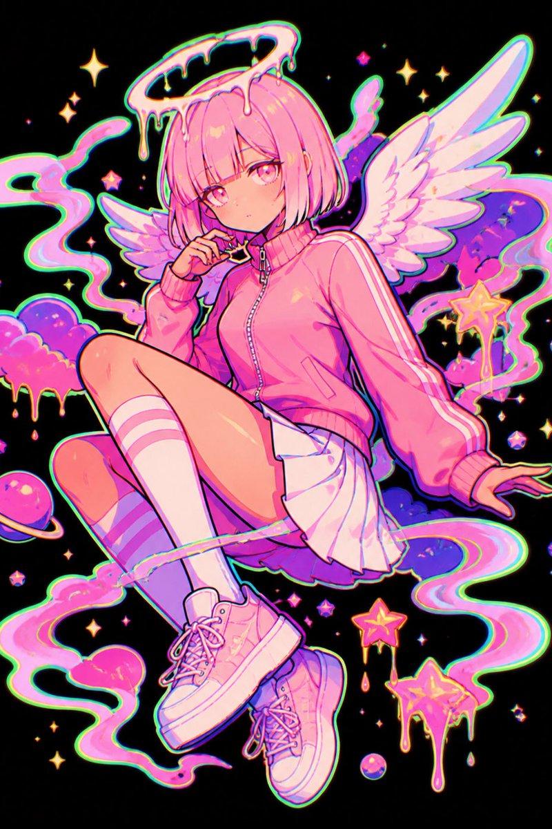 柔和霓虹天使少女