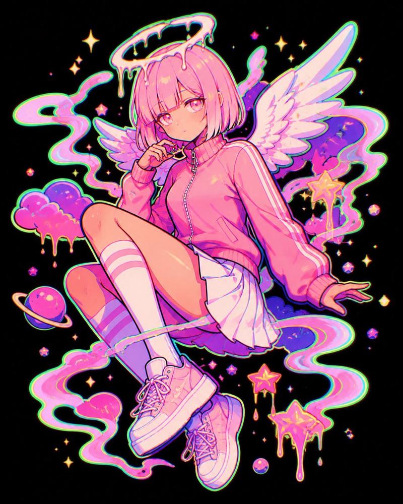 柔和霓虹天使少女