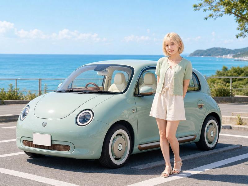 Pastel Retro Seaside Car