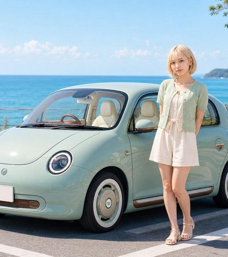 Pastel Retro Seaside Car