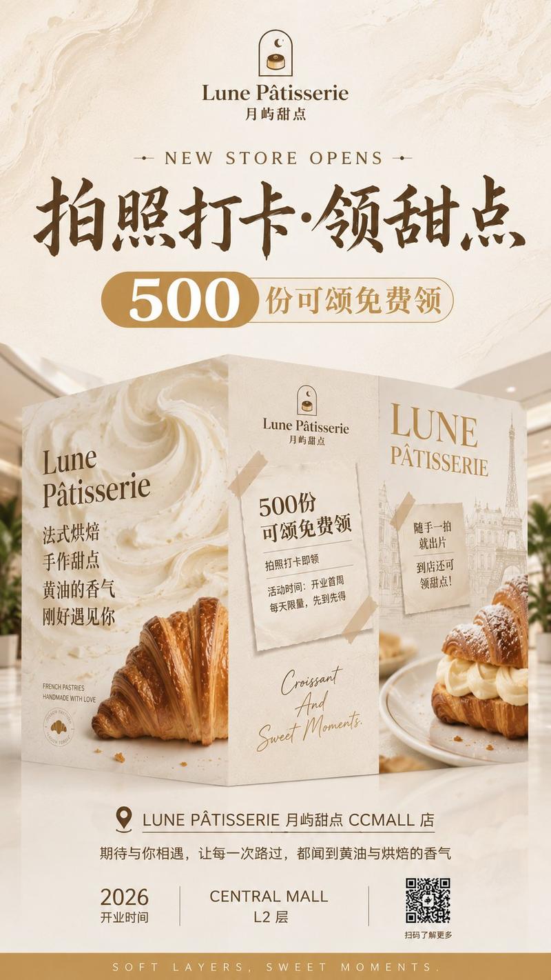 法式甜点店开业围挡海报