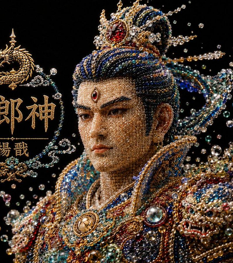 珍珠光泽二郎神半身像