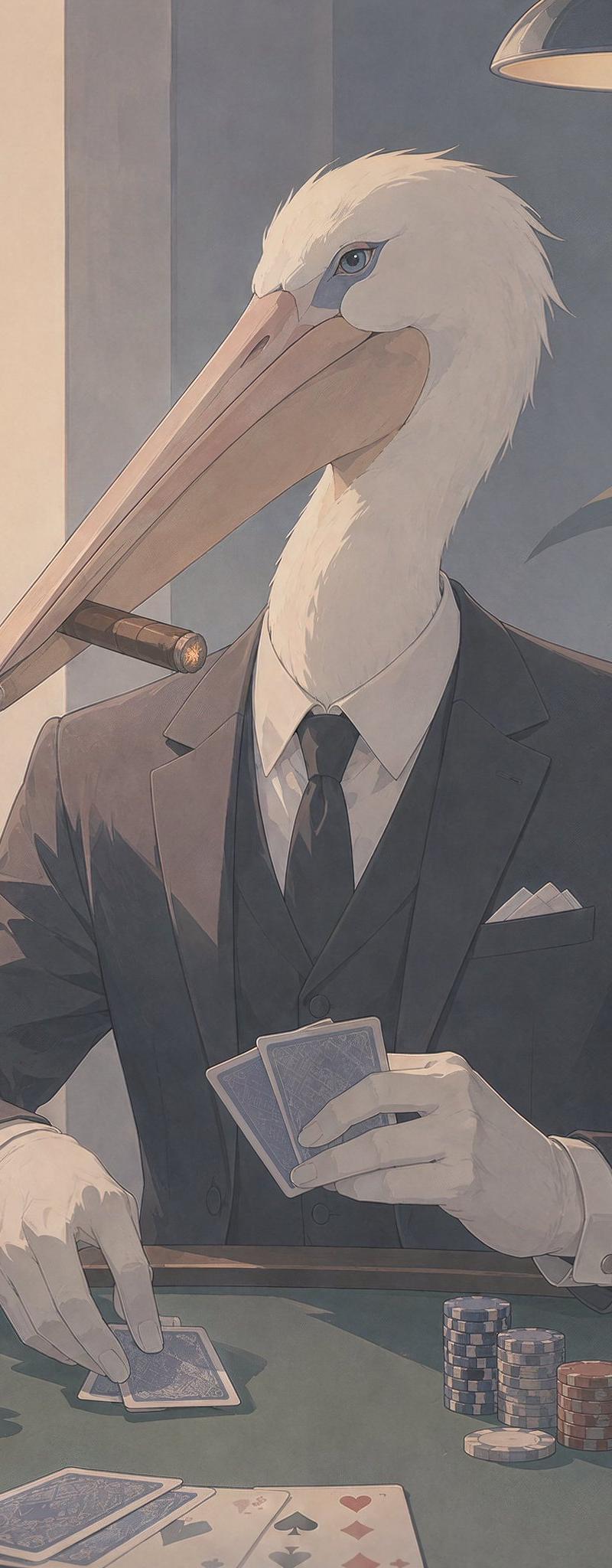 鹈鹕扑克黑色电影风格插画