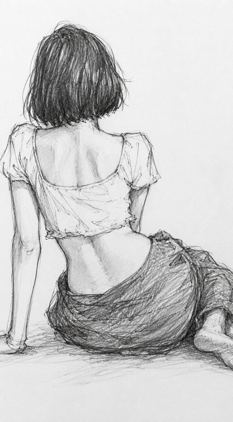 女性人物铅笔动态素描